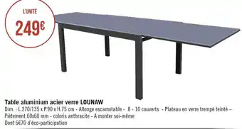 Géant Casino Table aluminium acier verre lounaw offre