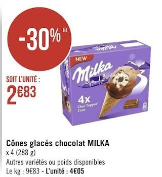 Géant Casino Milka cônes glacés chocolat offre