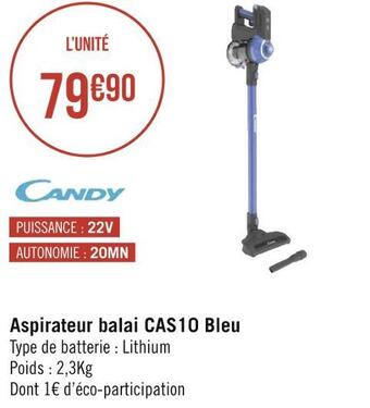 Géant Casino Candy aspirateur balai cas10 bleu offre