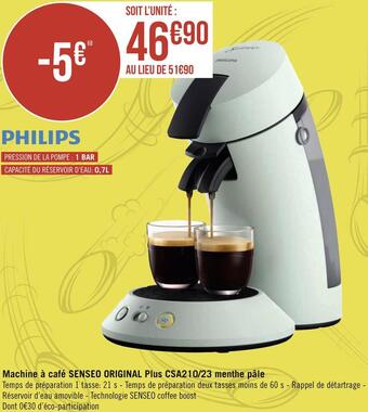Géant Casino Philips machine à café senseo original plus csa210/23 menthe pâle offre