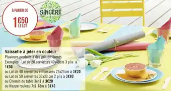 Géant Casino Sincère vaisselle à jeter en couleur offre