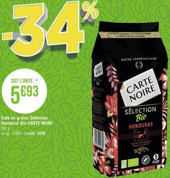 Géant Casino Carte noire café en grains sélection honduras bio offre