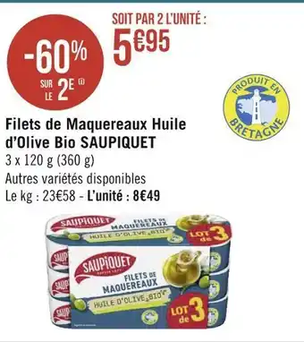 Géant Casino Saupiquet filets de maquereaux huile d’olive bio offre