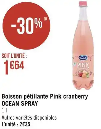 Géant Casino Ocean spray boisson pétillante pink cranberry offre