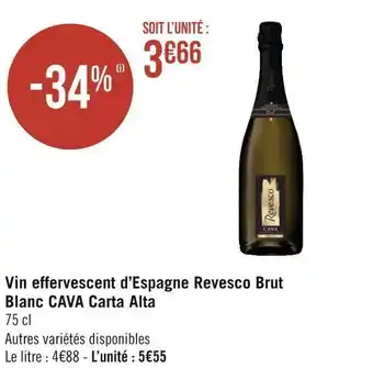 Géant Casino Vin effervescent d’espagne revesco brut blanc cava carta alta offre