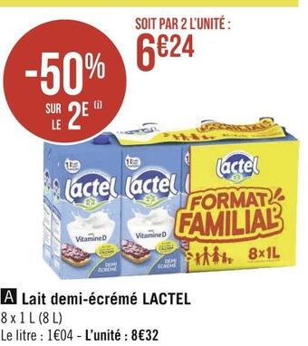 Géant Casino Lactel lait demi-écrémé offre