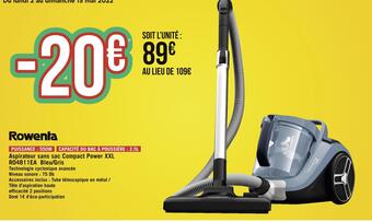Géant Casino Rowenta aspirateur sans sac compact power xxl ro4811ea bleu/gris offre