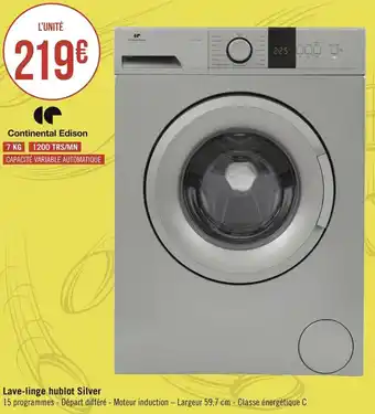 Géant Casino Continental edison lave-linge hublot silver offre