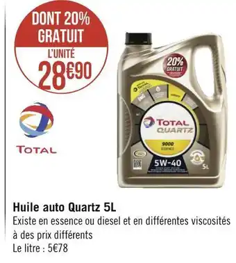 Géant Casino Total huile auto quartz 5l offre