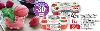 G20 Sorbet pêche de vigne des monts et coteaux du lyonnais ou fraise et menthe douce LA MANUFACTURE DES BELLES GLACES offre