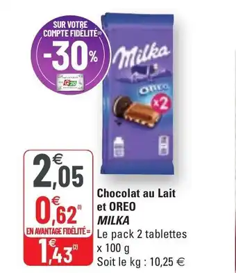 G20 Chocolat au lait et OREO MILKA offre