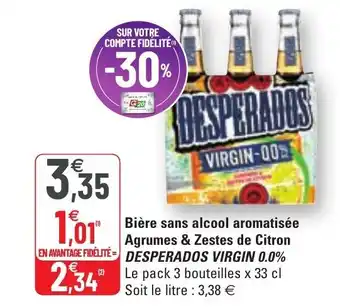 BiÚre sans alcool aromatisée agrumes & zestes de citron DESPERADOS VIRGIN 0.0%