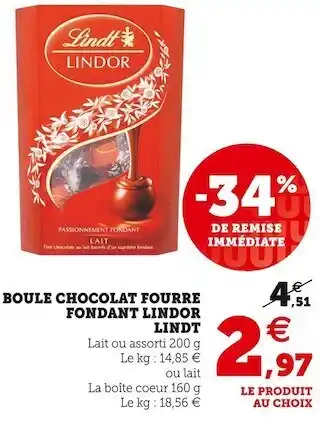 U Express Lindt boule chocolat fourre fondant lindor offre