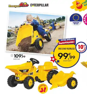 JouéClub Tracteur rollykid dumper cat avec benne basculante et remorque offre