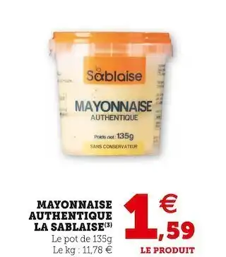 Super U La sablaise mayonnaise authentique offre
