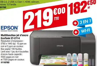 Plein ciel Epson multifonction jet d’encre ecotank et-2714 offre