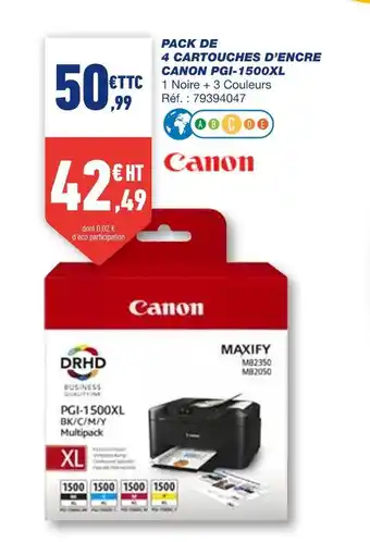 Bureau Vallée Canon pack de 4 cartouches d’encre pgi-1500xl offre