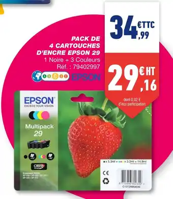 Bureau Vallée Epson pack de 4 cartouches d’encre 29 offre