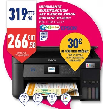 Bureau Vallée Epson imprimante multifonction jet d’encre ecotank et-2851 offre