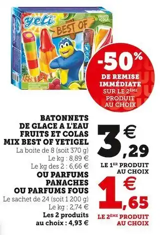 U Express Yeti batonnets de glace a l'eau fruits et colas mix best of yetigel offre
