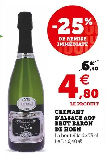 Super U Baron de hoen cremant d'alsace aop brut offre
