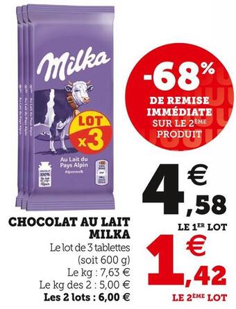 Super U Milka chocolat au lait offre