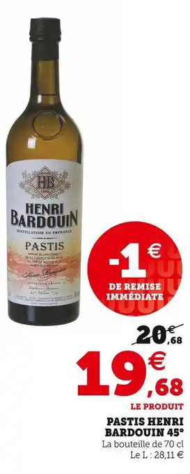 Super U Henri bardouin pastis 45° offre