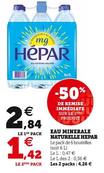 Super U Hepar eau minerale naturelle offre