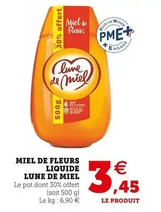 Super U Lune de miel miel de fleurs liquide offre