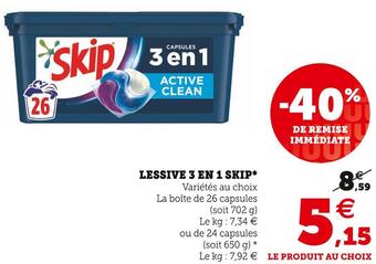 Super U Skip lessive 3 en 1* offre