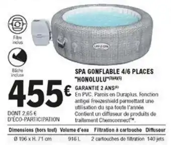E.Leclerc Brico Spa gonflable 4/6 places "honolulu" offre
