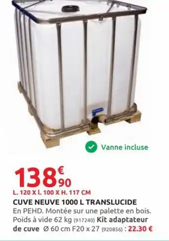 Rural Master Cuve Neuve 1000L Translucide offre
