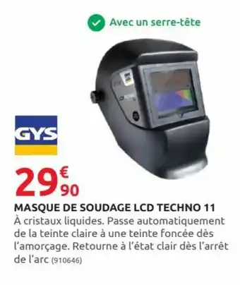Rural Master Masque de Soudage LCD Techno 11 offre