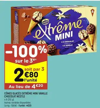 Leader Price Cones glacés extrême mini vanille chocolat nestle offre