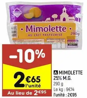 Leader Price Mimolette 25% m.g. offre