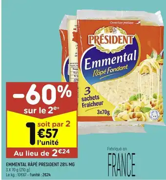 Leader Price Emmental râpé président 28% mg offre
