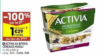 Leader Price Activia au bifidus céréales muesli offre