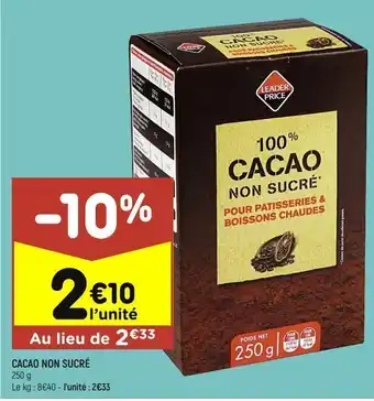 Leader Price Cacao non sucré offre