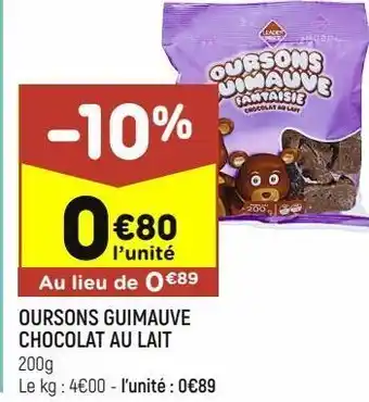 Leader Price Oursons guimauve chocolat au lait offre
