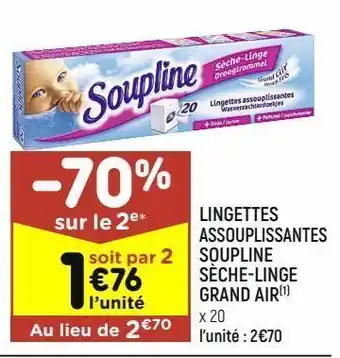 Leader Price Lingettes assouplissantes soupline sèche-linge grand air offre