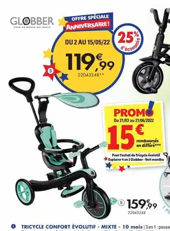 JouéClub Tricycle evo. explorer 4 en 1 globber - vert menthe offre