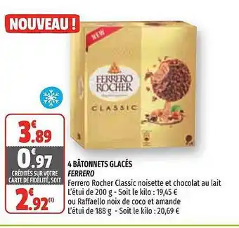 Coccimarket 4 Bâtonnets Glacés Ferrero offre