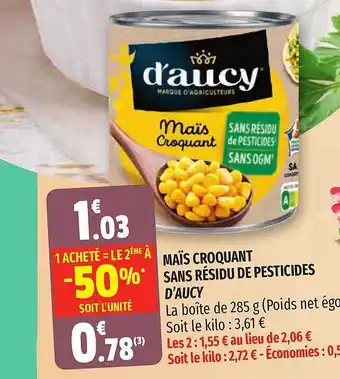 Coccimarket Maïs Croquant Sans Résidu De Pesticides D'aucy offre
