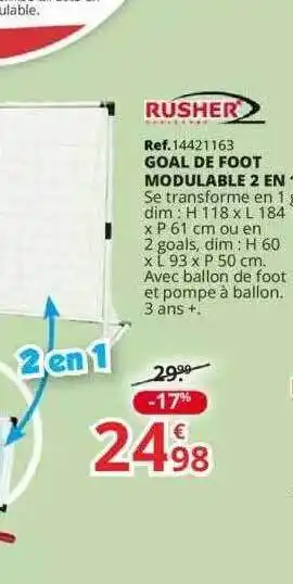 Rusher Goal De Foot Modulable 2 En 1