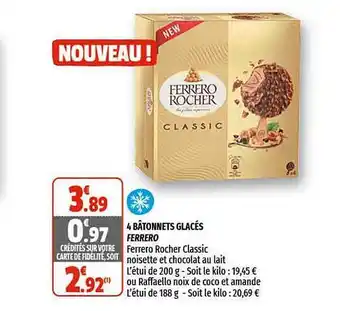 Coccinelle Supermarché 4 Bâtonnets Glacés Ferrero offre