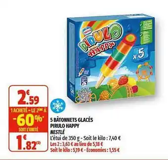 Coccinelle Supermarché 5 Bâtonnets Glacés Pirulo Happy Nestlé offre