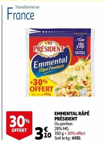 Auchan Supermarché Emmental râpé président offre