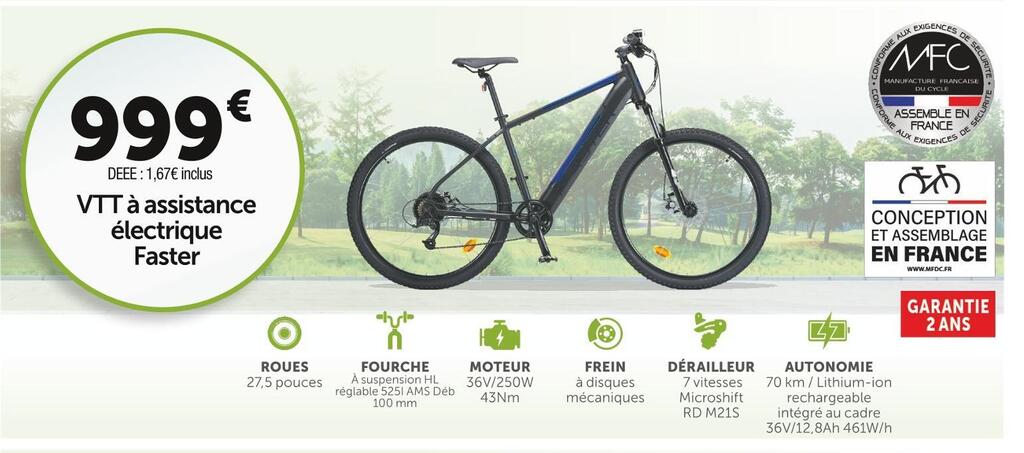 Roady Manufacture française du cycle vtt à assistance électrique faster offre