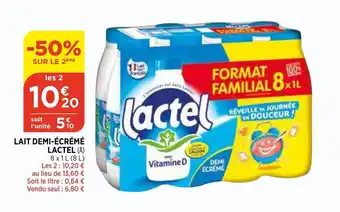 Bi1 Lait demi-écrémé lactel offre