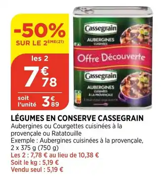Bi1 Légumes en conserve cassegrain offre